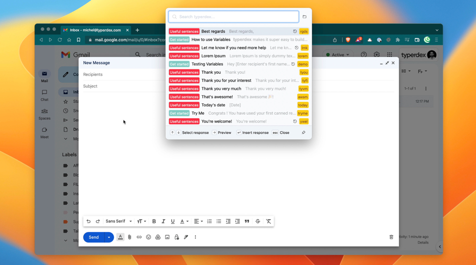 How to insert templates with typerdex